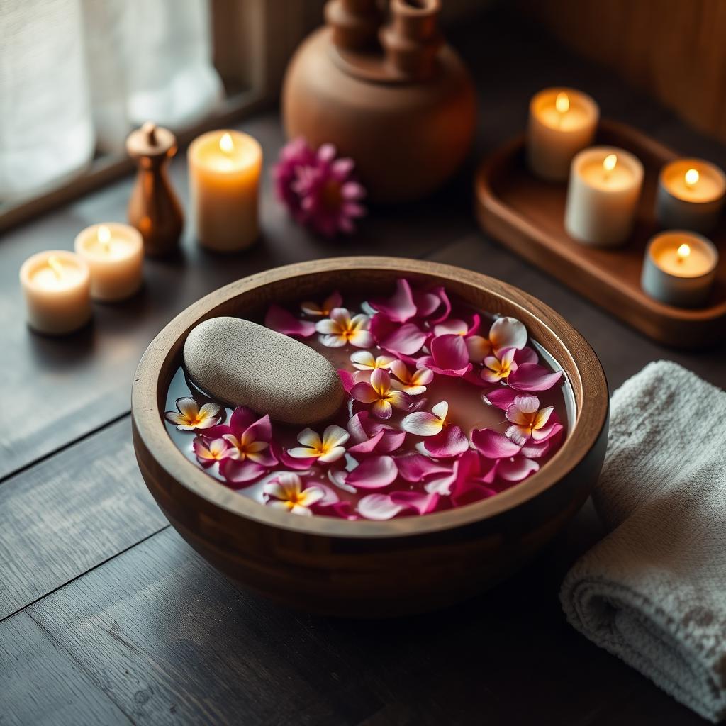 Foot massage soak with petals