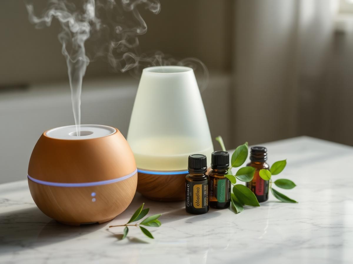 Aromatherapy diffuser with essential oils and eucalyptus