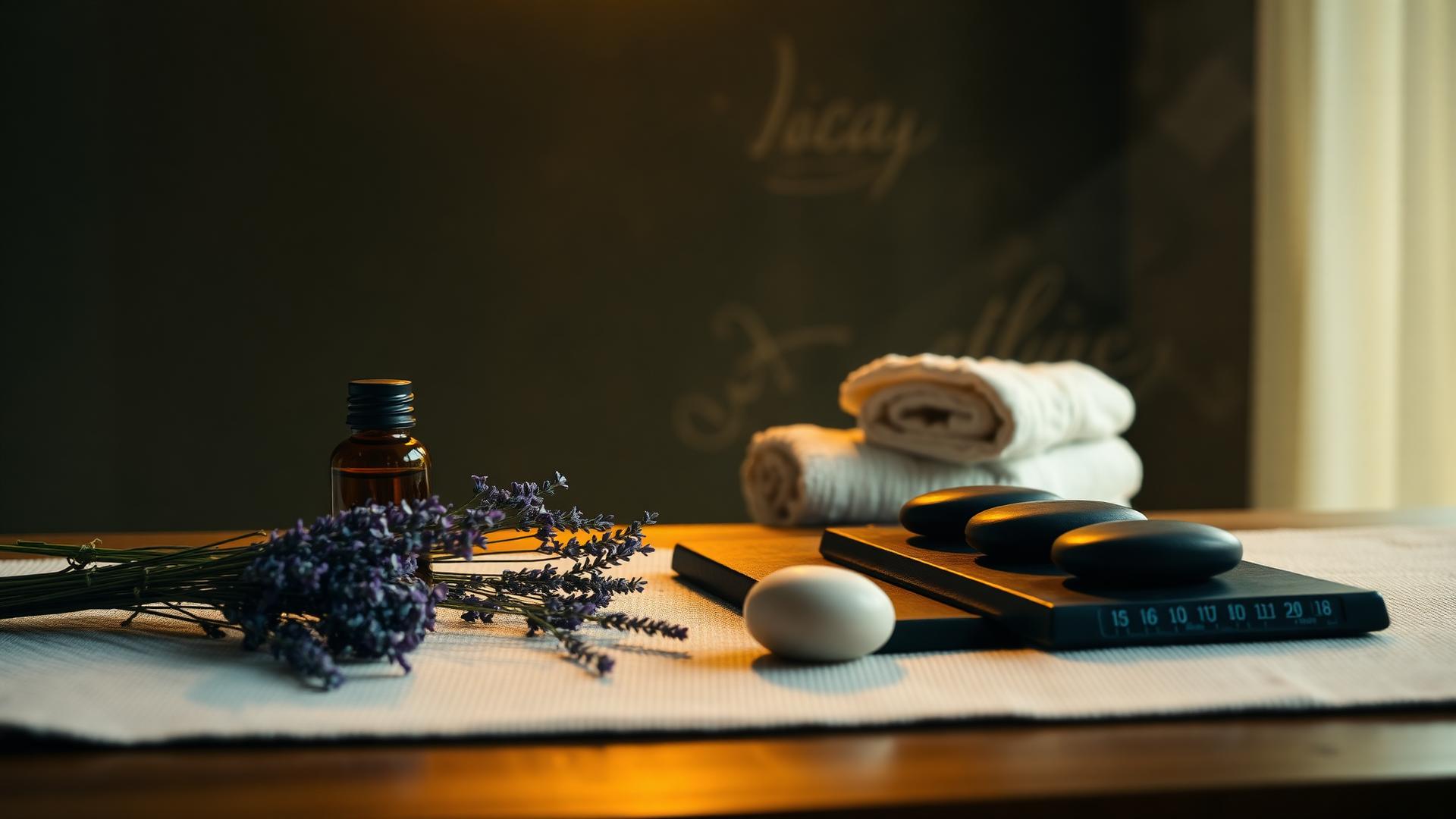 Aroma oils, lavender and warm towels ready for a session